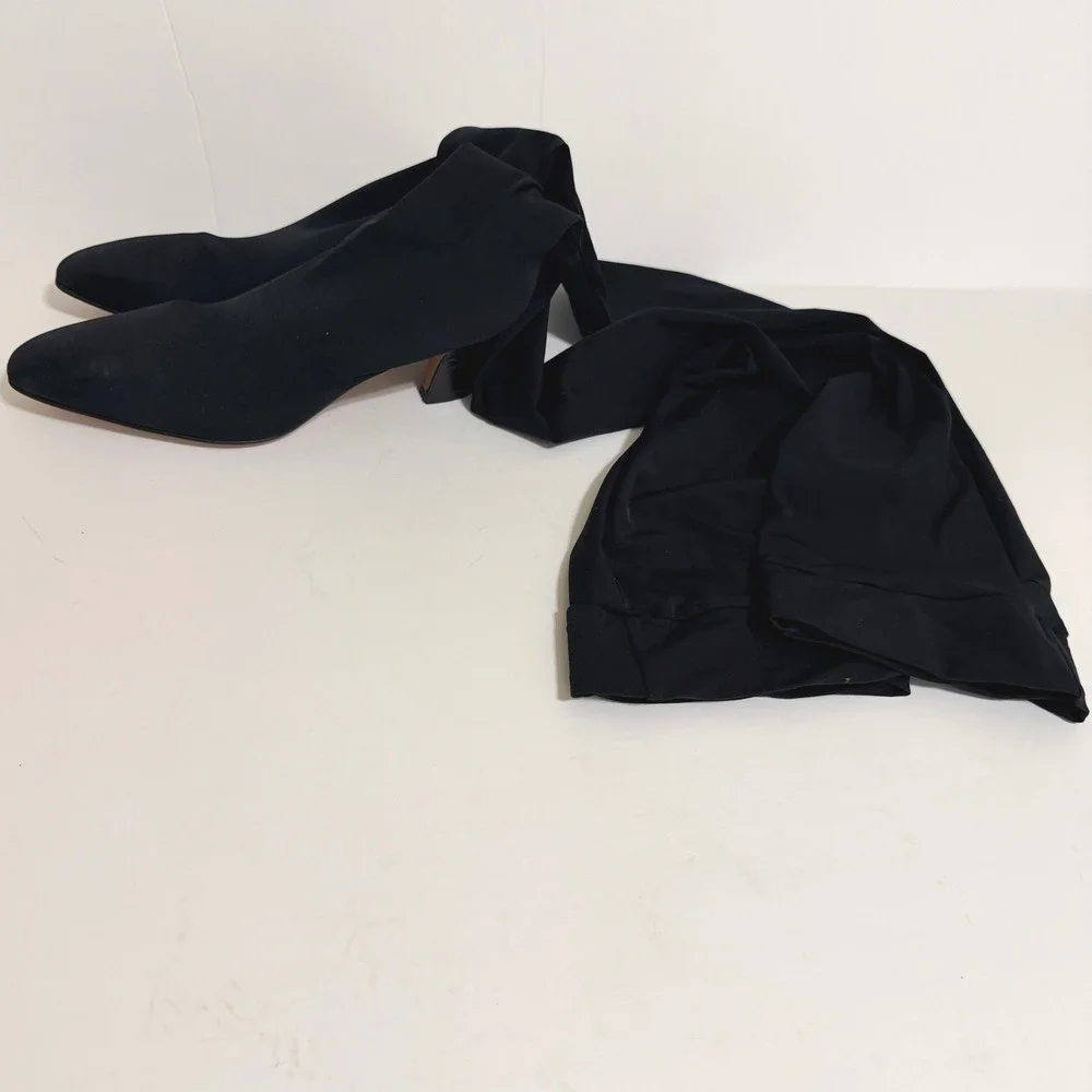 Anne‎ Klein Couture Vintage Black Lycra Thigh High Stocking Sock Boots Sz 8.5M
